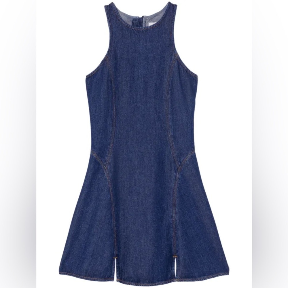 RE/DONE zip-back lyocell dress split front mini fortuna navy dress XS